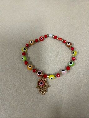 Multicolor Evil Eye stretch Beaded Hamsa Charm Bracelet